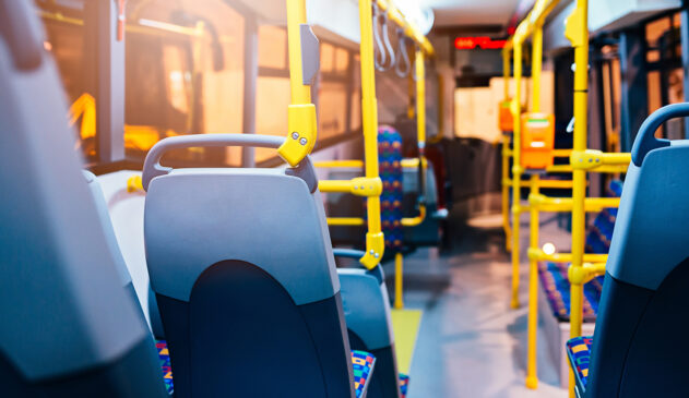 Modern city bus interior and seats